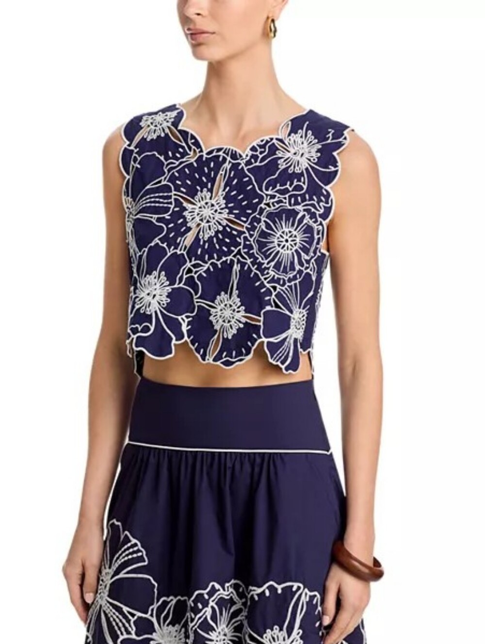 FARM RIO Richelieu Floral Embroidered Top Split Back Cropped Top Size S - Picture 5 of 11